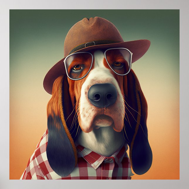 Basset Hound Hipster Dog Poster (Front)