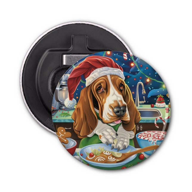 Basset Hound Holiday Baking: Festive Christmas Bottle Opener (Front)