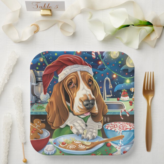 Basset Hound Holiday Baking: Festive Christmas Paper Plate (Wedding)