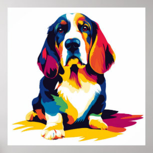 Basset Hound Illustration Watercolour Painting Poster
