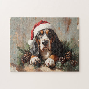 Basset Hound in a Santa Hat Oil Painting Jigsaw Puzzle
