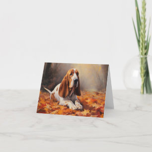 Basset Hound in Autumn Leaves Fall Inspire Card