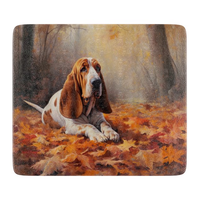 Basset Hound in Autumn Leaves Fall Inspire Cutting Board (Front)