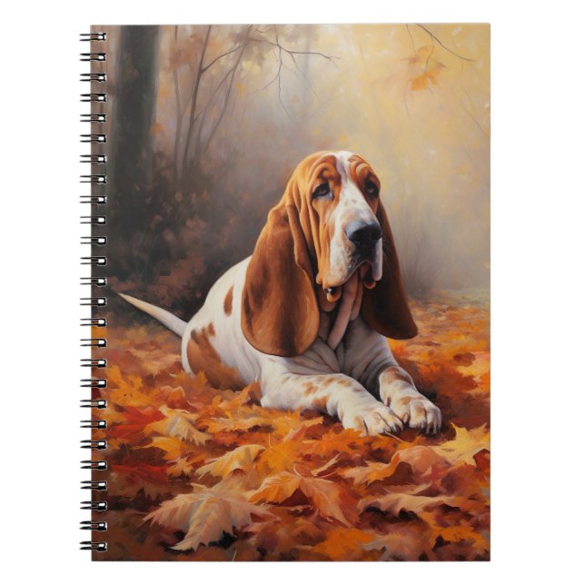 Basset Hound in Autumn Leaves Fall Inspire Notebook (Front)