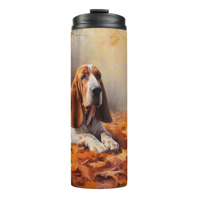 Basset Hound in Autumn Leaves Fall Inspire Thermal Tumbler (Front)