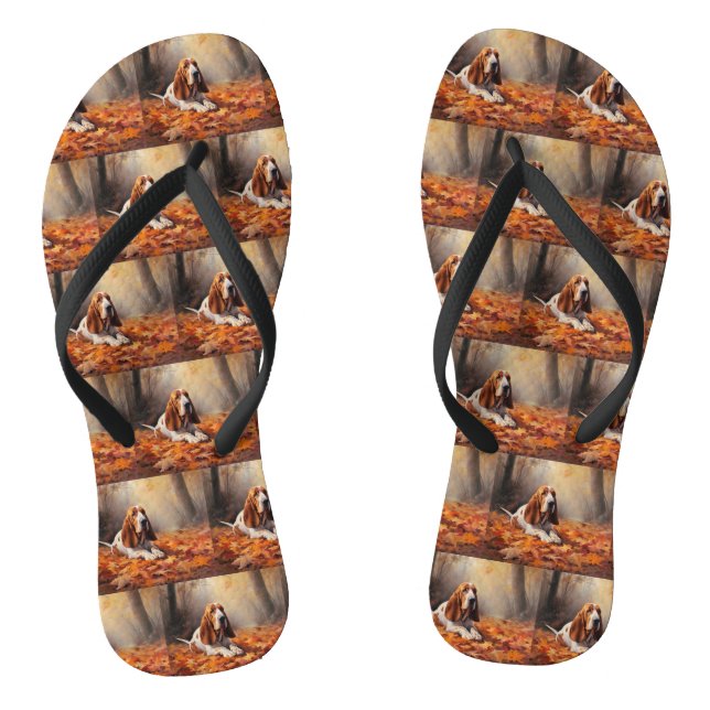 Basset Hound in Autumn Leaves Fall Inspire Thongs (Footbed)