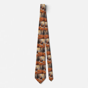 Basset Hound in Autumn Leaves Fall Inspire Tie
