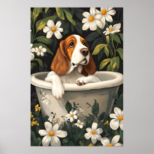 Basset Hound In Bathtub Poster, Funny Dog Poster