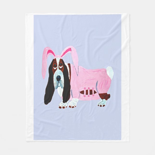 Basset Hound in bunny costume Fleece Blanket (Front)