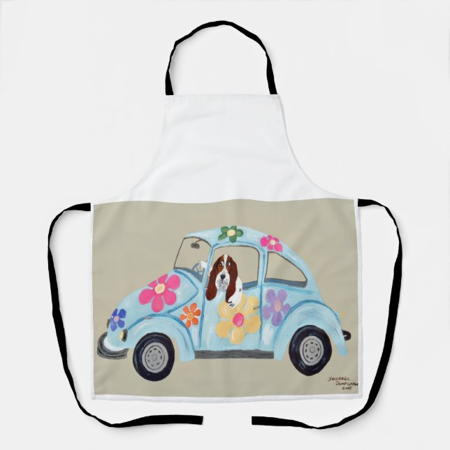 Basset Hound in Hippie car All-Over Print Apron (Front)