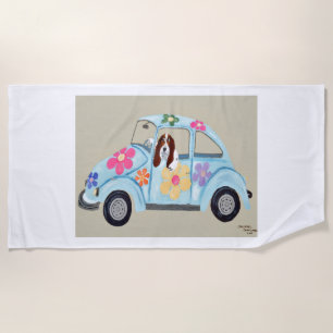 Basset Hound in Hippie Car Beach Towel