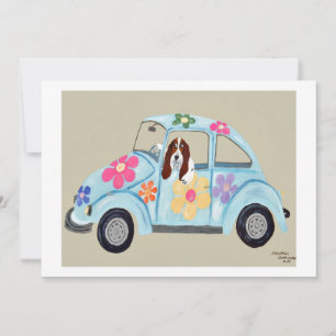 Basset Hound in Hippie car  Invitation