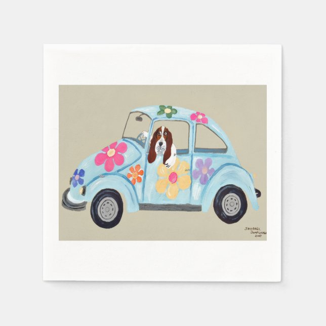  Basset Hound in Hippy car Napkin (Front)