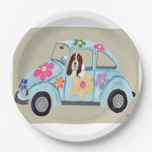 Basset Hound in Hippy car Paper Plate