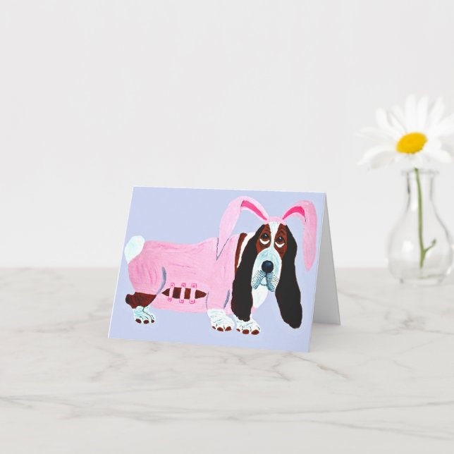 Basset Hound In Pink Bunny Suit Card (Small Plant)