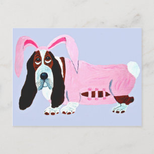 Basset Hound In Pink Bunny Suit Postcard
