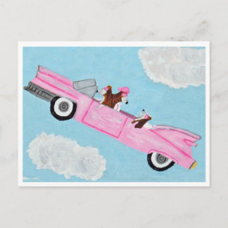 Basset Hound in Pink Convertible in the sky Card