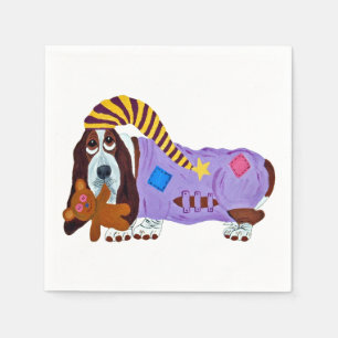 Basset Hound in PJs with teddy bear Napkin