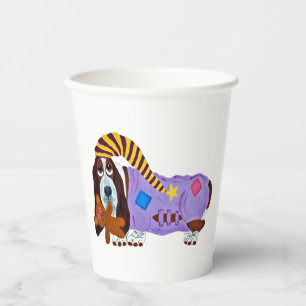 Basset Hound in PJs with Teddy Bear Paper Cups