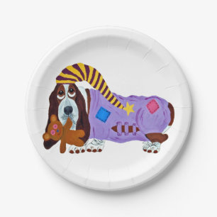 Basset Hound in PJs with teddy bear Paper Plate