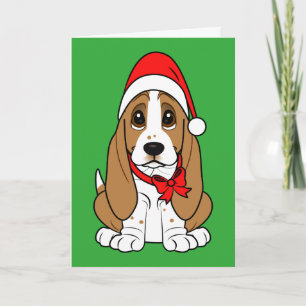 Basset Hound in Santa Hat at Christmas Holiday Card