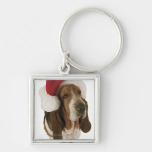 Basset hound in Santa hat Key Ring