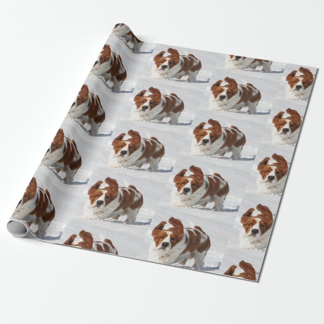 Basset Hound In The Snow Wrapping Paper (Unrolled)