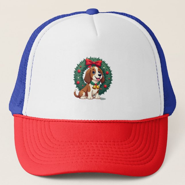 Basset Hound Jingle Bells Trucker Hat (Front)