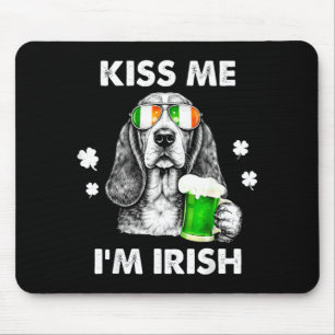 Basset hound kiss irish funny dog st patrick's day mouse pad