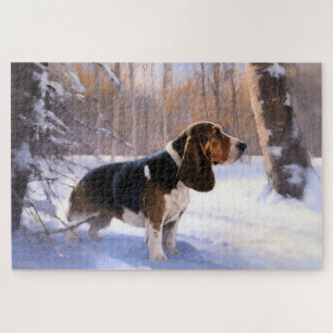 Basset Hound Let It Snow Christmas Jigsaw Puzzle