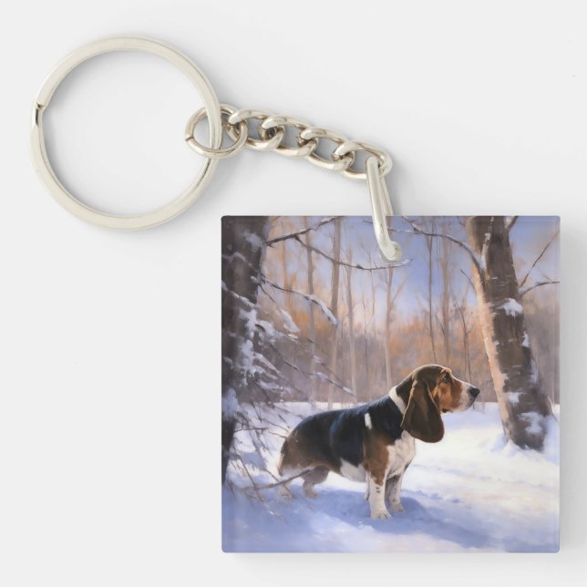 Basset Hound Let It Snow Christmas Key Ring (Front)