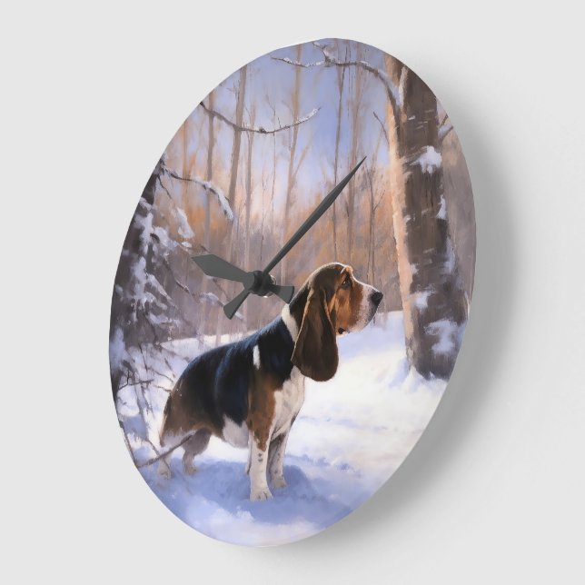 Basset Hound Let It Snow Christmas Large Clock (Angle)