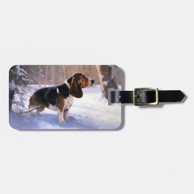 Basset Hound Let It Snow Christmas Luggage Tag (Front Horizontal)