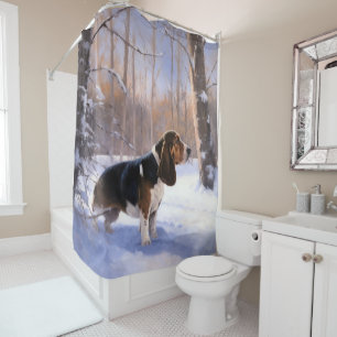 Basset Hound Let It Snow Christmas Shower Curtain