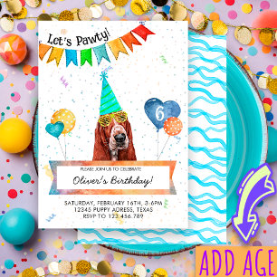 Basset Hound Lets Pawty Dog Birthday Party Invitation