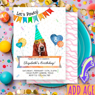 Basset Hound Lets Pawty Dog Birthday Party Invitation