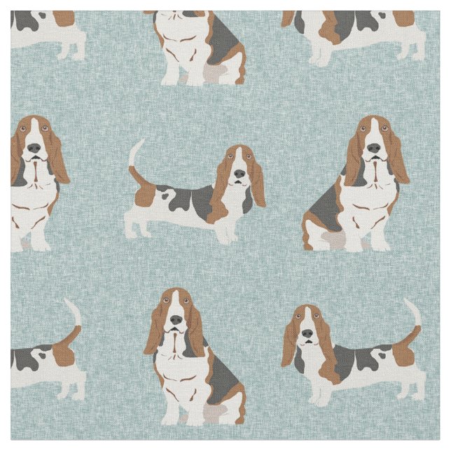 Basset Hound light blue Fabric (Close Up)
