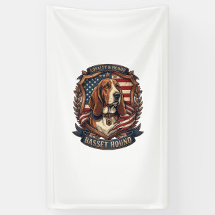 Basset Hound Loyalty Honour Dog American Flag Shie Banner