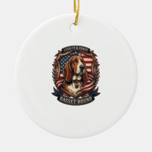 Basset Hound Loyalty Honour Dog American Flag Shie Ceramic Ornament