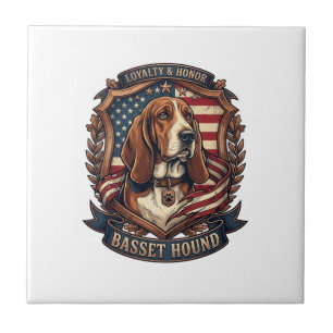 Basset Hound Loyalty Honour Dog American Flag Shie Ceramic Tile