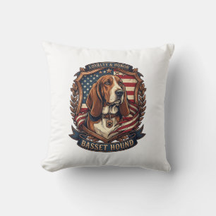 Basset Hound Loyalty Honour Dog American Flag Shie Cushion