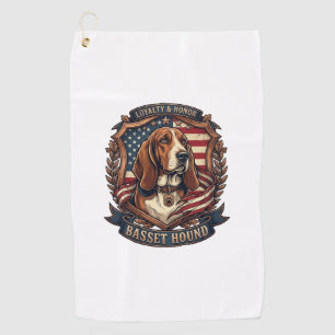 Basset Hound Loyalty Honour Dog American Flag Shie Golf Towel