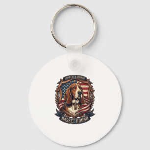 Basset Hound Loyalty Honour Dog American Flag Shie Key Ring