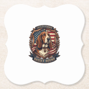 Basset Hound Loyalty Honour Dog American Flag Shie Paper Coaster