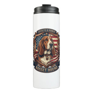 Basset Hound Loyalty Honour Dog American Flag Shie Thermal Tumbler