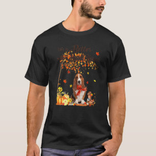 Basset Hound Maple Tree Thanksgiving Day Cute Dog T-Shirt
