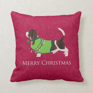 Basset Hound Merry Christmas Design Cushion