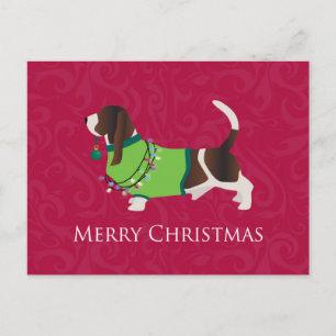 Basset Hound Merry Christmas Design Holiday Postcard