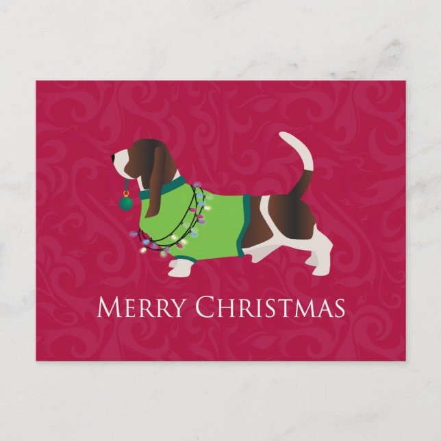Basset Hound Merry Christmas Design Holiday Postcard (Front)