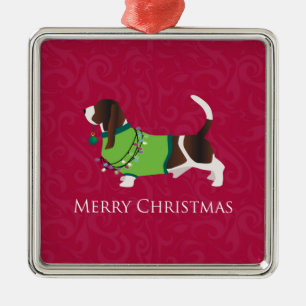 Basset Hound Merry Christmas Design Metal Ornament